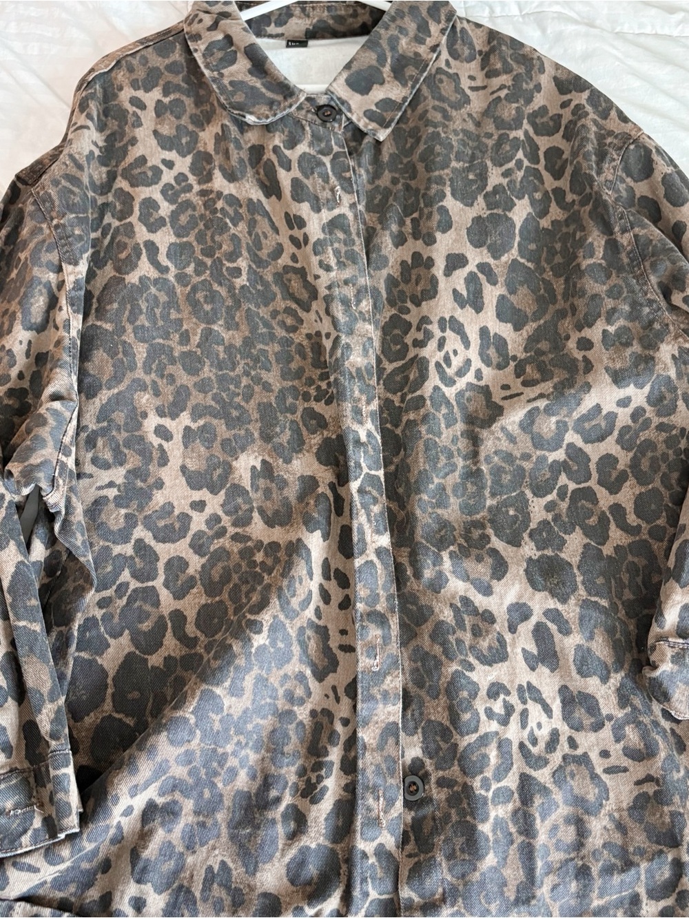 SHEIN Taupe and Black Leopard Print Button-Down Shirt